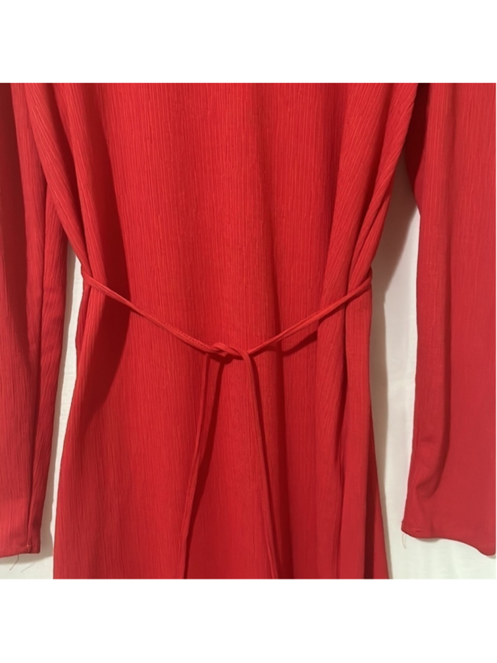 Zara Red Super Maxi Long Sleeve Dress with Optional Belt a224 - Picture 5 of 5